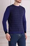 Dalmine Cashmere jumper blue for men - Contrasting cuffs, cage pattern. 100% cashmere. Country of manufacture: Italy. Care: specialized cleaning - photo 3