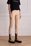 DROMe Beige leather trousers for women - Decoration: contrasting elastic belt. 100% leather. elastic belt. Country of manufacture: Italy. Care: specialized cleaning - photo 3