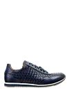 Magnanni Blue leather sneakers for men - contrasting sole, textured leather weaving. 100% genuine leather. lacing. height 2 cm. Country of origin: Spain. Care: specialized cleaning - photo 1