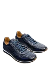 Magnanni Blue leather sneakers for men - contrasting sole, textured leather weaving. 100% genuine leather. lacing. height 2 cm. Country of origin: Spain. Care: specialized cleaning - photo 3