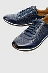 Magnanni Blue leather sneakers for men - contrasting sole, textured leather weaving. 100% genuine leather. lacing. height 2 cm. Country of origin: Spain. Care: specialized cleaning - photo 5