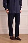 Brunello Cucinelli Cotton and elastane trousers, blue for men - tucks. 97% cotton, 3% elastane. Closure: button, zipper. two side pockets, two back pockets with button flaps. Lining: lining parts 100% cotton. Country of origin: Italy. Care: specialized cleaning - photo 3