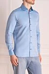 Zilli Blue cotton shirt for men - melange. 100% cotton. Closure: buttons. Country of manufacture: Italy. Care: specialized cleaning - photo 3