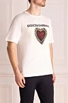 Dolce & Gabbana White cotton T-shirt for men - logo embossing, heart pattern. 100% cotton. Country of manufacture: Italy. Care: specialized cleaning - photo 3