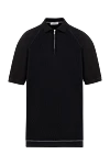 Cortigiani Black cotton polo shirt with a structured relief pattern for men - Embossed pattern, contrasting inserts. 100% cotton. Closure: Zipper. Country of origin: Italy. Care: specialized cleaning - photo 1