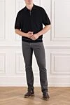Black cotton polo shirt with a structured relief pattern for men Cortigiani - Embossed pattern, contrasting inserts. 100% cotton. Closure: Zipper. Country of origin: Italy. Care: specialized cleaning - photo 2