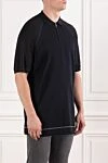 Cortigiani Black cotton polo shirt with a structured relief pattern for men - Embossed pattern, contrasting inserts. 100% cotton. Closure: Zipper. Country of origin: Italy. Care: specialized cleaning - photo 3