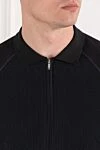 Cortigiani Black cotton polo shirt with a structured relief pattern for men - Embossed pattern, contrasting inserts. 100% cotton. Closure: Zipper. Country of origin: Italy. Care: specialized cleaning - photo 5