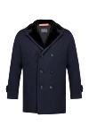 Cortigiani Blue wool jacket for men - fur collar. 100% wool. Buttons. Two side pockets. Lining: 100% natural fur. Country of origin: Italy. Care: specialized cleaning - photo 1