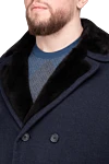 Cortigiani Blue wool jacket for men - fur collar. 100% wool. Buttons. Two side pockets. Lining: 100% natural fur. Country of origin: Italy. Care: specialized cleaning - photo 5