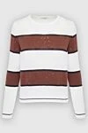 Peserico White cotton jumper for women - horizontal stripes, contrasting inserts with sequins. 100% cotton. Country of manufacture: Italy. Care: specialized cleaning - photo 1