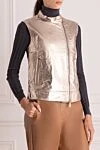 Peserico Women's beige leather vest - 100% genuine leather. Closure: zipper. two side pockets. Country of manufacture: Italy. Care: specialized cleaning - photo 3