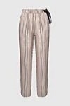 Peserico Beige viscose and cupro trousers for women - striped pattern, contrasting bow. four pockets. 60% viscose, 40% cupro. elastic belt. Country of manufacture: Italy. Care: specialized cleaning - photo 1