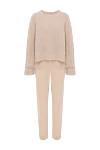Max&Moi Women's beige wool and cashmere walking suit - natural fur, tie. 70% wool, 30% cashmere. two side trouser pockets. Country of manufacture: Italy. Care: specialized cleaning - photo 1