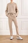 Women's beige wool and cashmere walking suit Max&Moi - natural fur, tie. 70% wool, 30% cashmere. two side trouser pockets. Country of manufacture: Italy. Care: specialized cleaning - photo 2