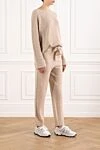 Max&Moi Women's beige wool and cashmere walking suit - natural fur, tie. 70% wool, 30% cashmere. two side trouser pockets. Country of manufacture: Italy. Care: specialized cleaning - photo 3