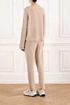 Women's beige wool and cashmere walking suit Max&Moi - natural fur, tie. 70% wool, 30% cashmere. two side trouser pockets. Country of manufacture: Italy. Care: specialized cleaning - photo 4
