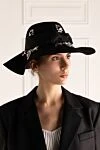 Black felt hat for women Saint Laurent - contrasting inserts. 100% felt. Country of manufacture: Italy. Care: specialized cleaning - photo 2