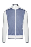 Cesare di Napoli Men's blue silk cardigan - Combination of two colors, contrasting lines on cuffs and collar. 100% silk. Closure: Zipper. Two side pockets. Country of manufacture: Italy. Care: specialized cleaning - photo 1