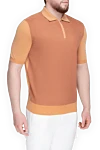 Cesare di Napoli Silk polo orange for men - Contrast cuffs and collar. 100% silk. Closure: Zipper. Country of origin: Italy. Care: specialized cleaning - photo 3