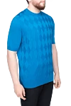 Cesare di Napoli Silk short sleeve jumper blue for men - Diamond pattern. Short sleeve. 100% silk. Country of origin: Italy. Care: specialized cleaning - photo 3