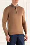 Svevo Cashmere and silk long sleeve polo brown for men - Textured pattern on the collar. Long sleeve. 80% cashmere, 20% silk. Closure: Zipper. Country of manufacture: Italy. Care: specialized cleaning - photo 3