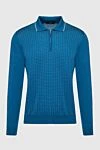 Svevo Long Sleeve Polo in Silk and Cashmere blue for men - Textured pattern, contrast stripe on the collar. Long sleeve. 80% cashmere, 20% silk. Closure: Zipper. Country of origin: Italy. Care: specialized cleaning - photo 1