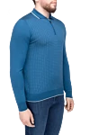 Svevo Long Sleeve Polo in Silk and Cashmere blue for men - Textured pattern, contrast stripe on the collar. Long sleeve. 80% cashmere, 20% silk. Closure: Zipper. Country of origin: Italy. Care: specialized cleaning - photo 3