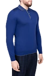 Svevo Long Sleeve Polo in Silk and Cashmere blue for men - Fantasy pattern on the collar. Long sleeve. 80% cashmere, 20% silk. Buttons. Country of origin: Italy. Care: specialized cleaning - photo 3