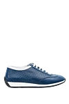 Cesare di Napoli Blue leather sneakers for men - perforation, contrast sole. leather interior. 100% leather. lacing. sole height 2cm. Country of manufacture: Italy. Care: specialized cleaning - photo 1