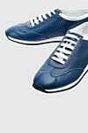 Cesare di Napoli Blue leather sneakers for men - perforation, contrast sole. leather interior. 100% leather. lacing. sole height 2cm. Country of manufacture: Italy. Care: specialized cleaning - photo 5