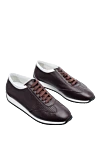 Cesare di Napoli Burgundy leather sneakers for men - perforation, contrast sole. leather interior. 100% leather. lacing. sole height 2cm. Country of manufacture: Italy. Care: specialized cleaning - photo 3