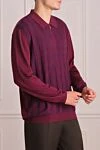 Zilli Men's long sleeve silk and cashmere polo, burgundy - Embossed pattern. Long sleeve. 60% cashmere, 40% silk. Closure: Zipper. Country of manufacture: Italy. Care: specialized cleaning - photo 3