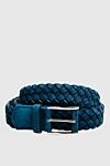 Cesare di Napoli Leather belt blue for men - Braided leather. 100% nubuck. Size: Width 4cm. Buckle. Country of manufacture: Italy. Care: specialized cleaning - photo 1