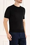 Cesare di Napoli Short sleeve jumper in silk and cotton black for men - Short sleeve. 55% silk, 45% cotton. Country of manufacture: Italy. Care: specialized cleaning - photo 3