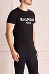 Balmain Футболка из хлопка черная мужская - принт логотипа. 100% хлопок. Страна производитель: Франция. Уход: специализированная чистка - фото 3