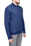 Cesare di Napoli Long Sleeve Polo in Silk and Cashmere blue for men - Contrasting inserts, embossed pattern. Long sleeve. 90% cashmere, 10% silk. Closure: Zipper. Country of origin: Italy. Care: specialized cleaning - photo 3