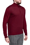 Cesare di Napoli Long sleeve polo in silk and cashmere burgundy for men - Long sleeve. 90% cashmere, 10% silk. Closure: Zipper. Country of origin: Italy. Care: specialized cleaning - photo 3