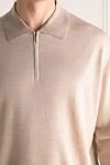 Cesare di Napoli Long Sleeve Polo in Silk and Cashmere Beige for men - Contrasting cuffs and collar. Long sleeve. 65% cashmere, 35% silk. Closure: Zipper. Country of manufacture: Italy. Care: specialized cleaning - photo 5