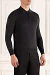 Cesare di Napoli Long Sleeve Polo in Silk and Cashmere black for men - Long sleeve. 70% cashmere, 30% silk. Closure: Zipper. Country of manufacture: Italy. Care: specialized cleaning - photo 3