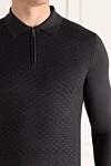 Cesare di Napoli Long Sleeve Polo in Silk and Cashmere black for men - Long sleeve. 70% cashmere, 30% silk. Closure: Zipper. Country of manufacture: Italy. Care: specialized cleaning - photo 5