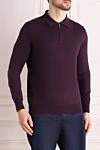 Cesare di Napoli Long Sleeve Polo in Silk and Cashmere Violet for men - Long sleeve. 70% cashmere, 30% silk. Closure: Zipper. Country of manufacture: Italy. Care: specialized cleaning - photo 3