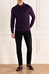 Long Sleeve Polo in Silk and Cashmere Violet for men Cesare di Napoli - Long sleeve. 70% cashmere, 30% silk. Closure: Buttons. Country of manufacture: Italy. Care: specialized cleaning - photo 2