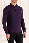 Cesare di Napoli Long Sleeve Polo in Silk and Cashmere Violet for men - Long sleeve. 70% cashmere, 30% silk. Closure: Buttons. Country of manufacture: Italy. Care: specialized cleaning - photo 3