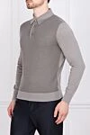 Cesare di Napoli Long Sleeve Polo in Silk and Cashmere Gray for men - Combination of two shades. Long sleeve. 70% cashmere, 30% silk. Buttons. Country of manufacture: Italy. Care: specialized cleaning - photo 3