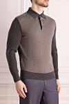 Cesare di Napoli Long Sleeve Polo in Silk and Cashmere Gray for men - Textured pattern, a combination of two shades. Long sleeve. 70% cashmere, 30% silk. Buttons. Country of manufacture: Italy. Care: specialized cleaning - photo 3