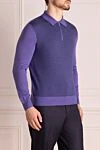 Cesare di Napoli Men's long sleeve silk and cashmere polo shirt purple - Textured pattern, a combination of two shades. Long sleeve. 70% cashmere, 30% silk. Zipper. Country of manufacture: Italy. Care: specialized cleaning - photo 3