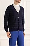 Zilli Men's cardigan made of linen, silk and cashmere blue - Stripe pattern. 60% linen, 30% silk, 10% cashmere. Closure: Buttons. Country of manufacture: Italy. Care: specialized cleaning - photo 3