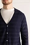 Zilli Men's cardigan made of linen, silk and cashmere blue - Stripe pattern. 60% linen, 30% silk, 10% cashmere. Closure: Buttons. Country of manufacture: Italy. Care: specialized cleaning - photo 5