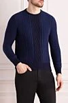 Zilli Cashmere jumper blue for men - Textured pattern, contrasting stripe. 100% cashmere. Country of manufacture: Italy. Care: specialized cleaning - photo 3